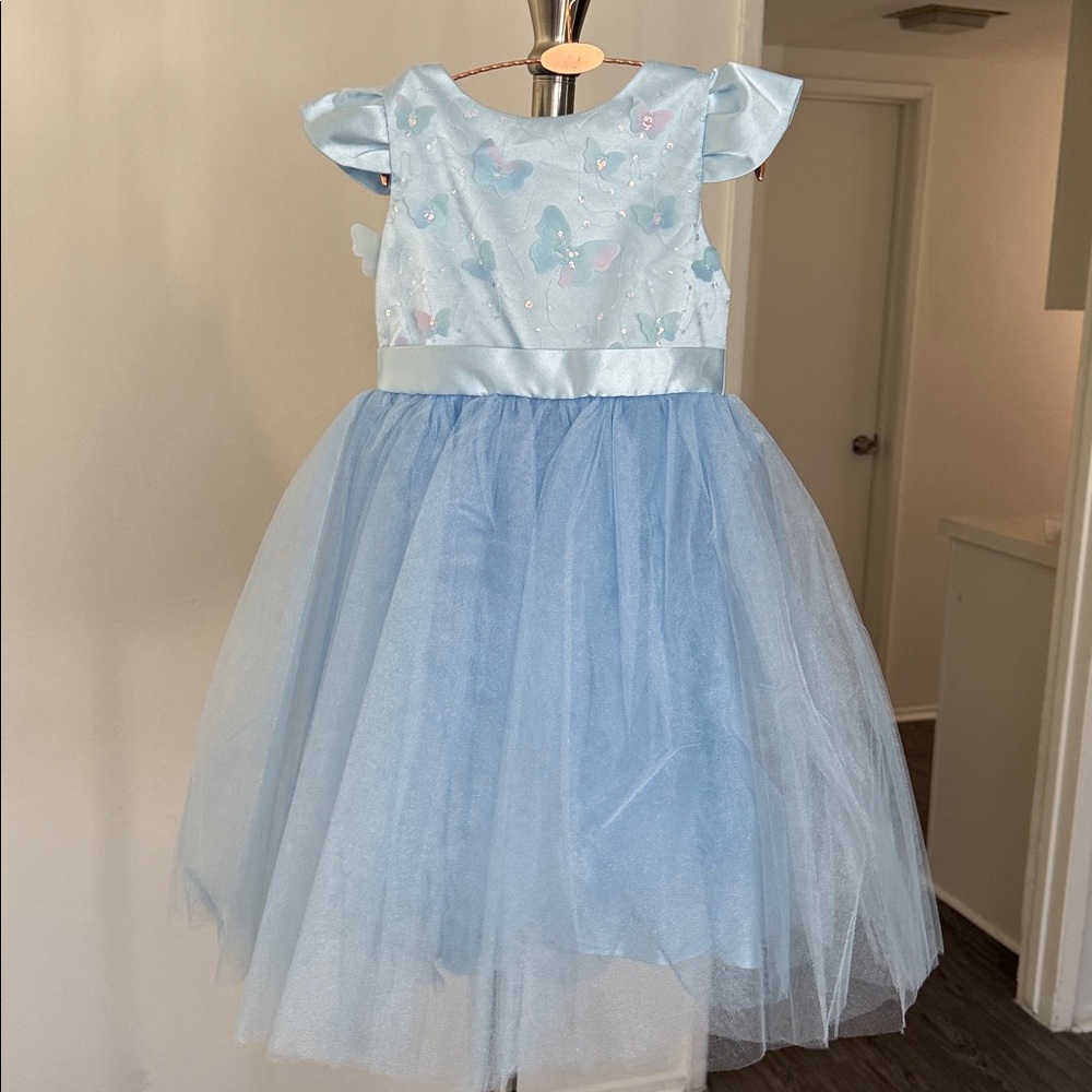 Light Blue Butterfly Tulle Party Dress for Girls